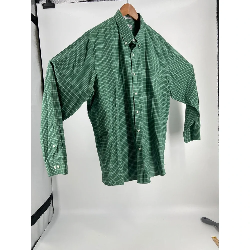 L.L. Bean Wrinkle Free‎ Traditional Fit Green /White Check Shirt Men's XL - Picture 2 of 5